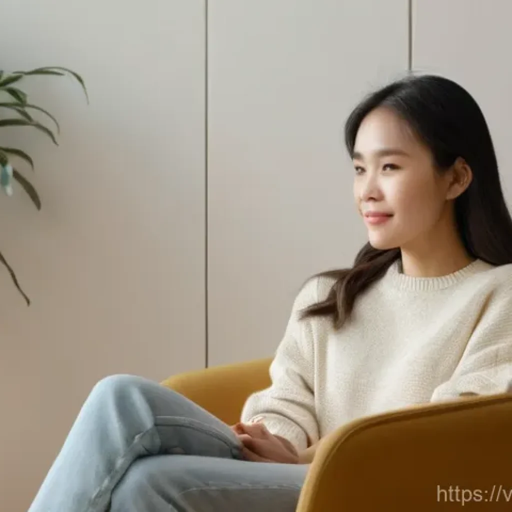 정신과 심리치료 과정 - **Prompt 1: Overcoming Initial Hesitation in a Safe Space**
"A candid medium shot of a young Vie...