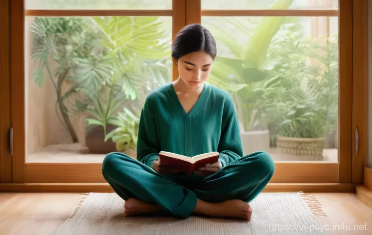 정신과 약물 부작용 관리 - **Prompt:** A serene and contemplative image of a young adult, gender-neutral, sitting comfortably i...