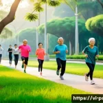 Home 22 스트레스 해소 방법 - A vibrant morning scene in a Vietnamese urban park showing a diverse group of adults and elderly peo...