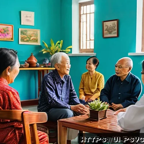 Home 32 정신건강 의료보험 적용 - A warm and inviting community mental health center in Vietnam, showing a diverse group of adults and...